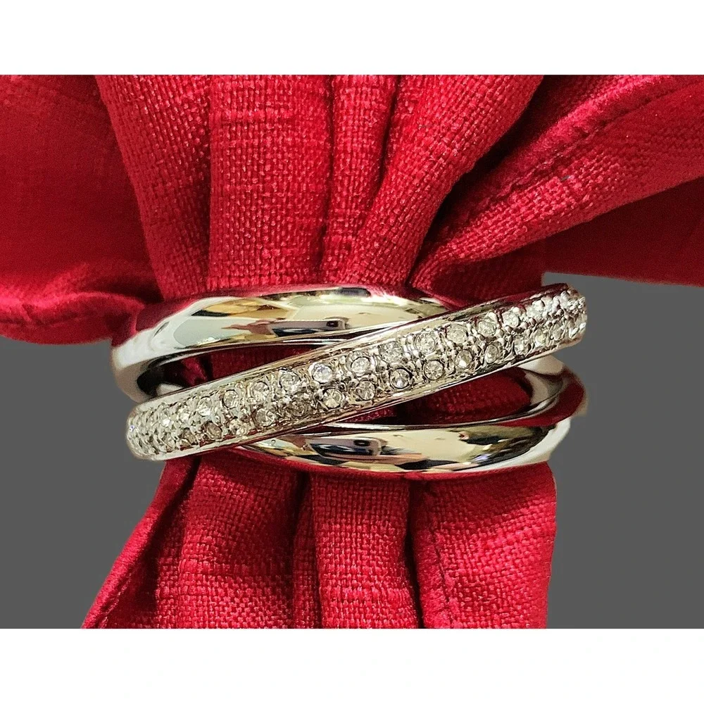 L'OBJET Platinum Swarovski Pave Crystal 3‑Ring Napkin Jewelry Set of 4 w/ Box